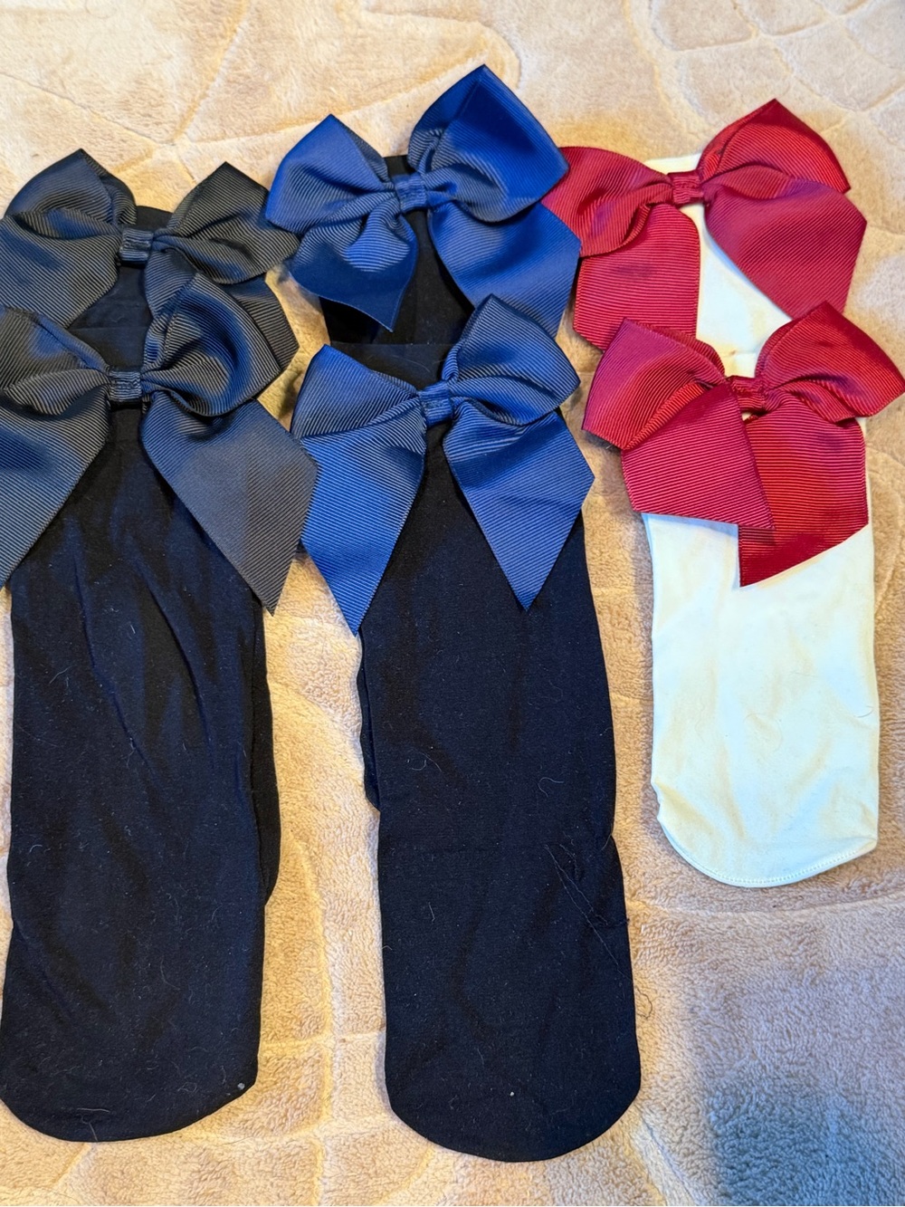 Set of Bow Accent No-Show Socks in Black, Royal Blue & Burgundy